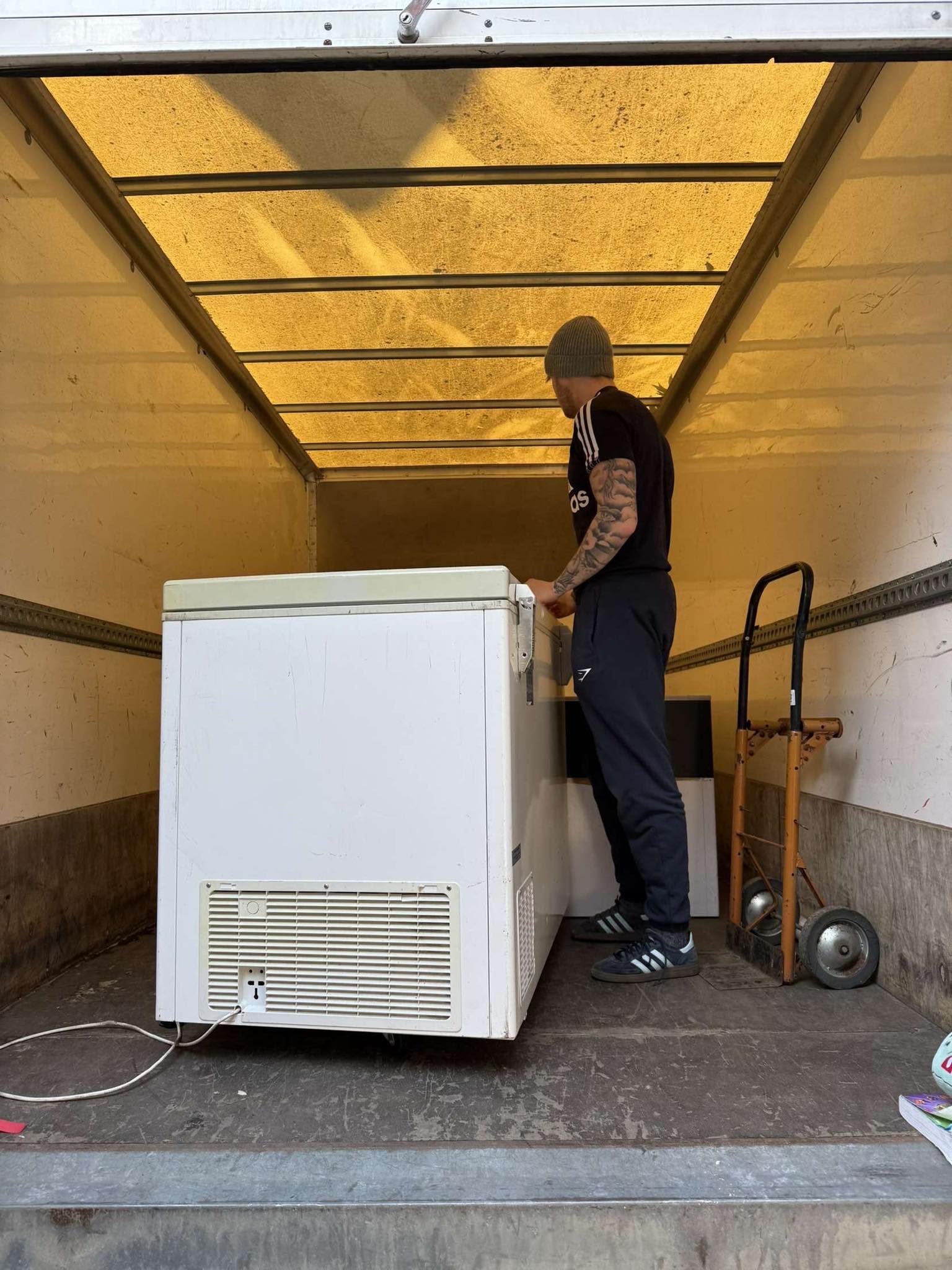 Chest freezer loaded into a removal van