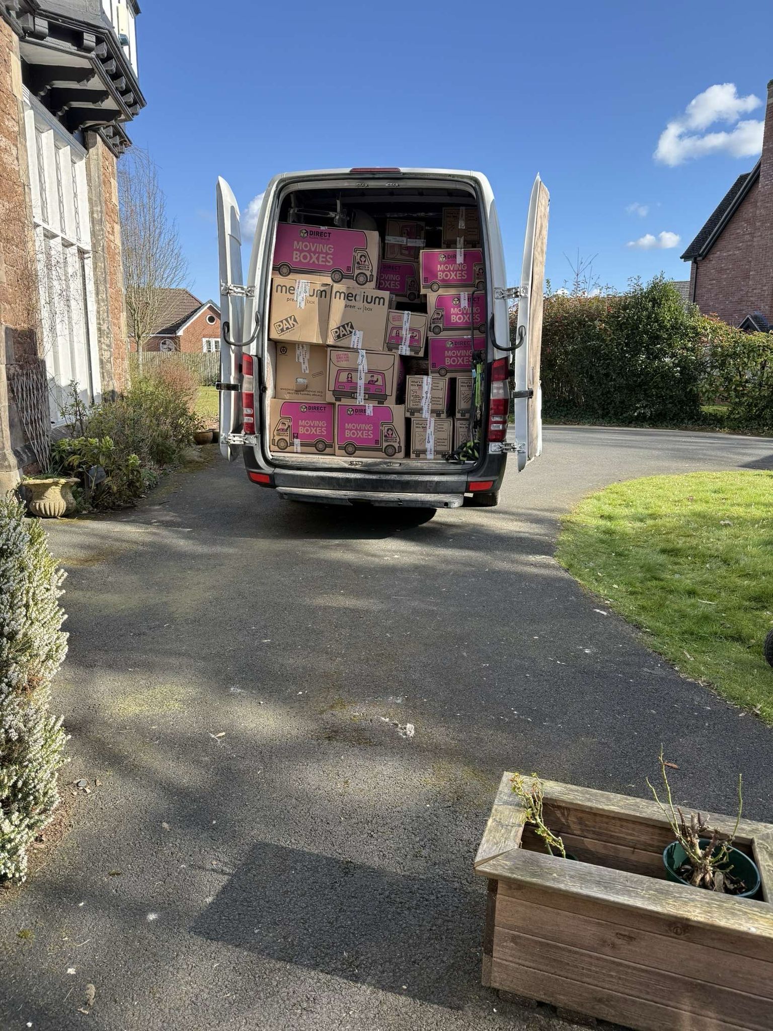 Boxes of household items in a removal van